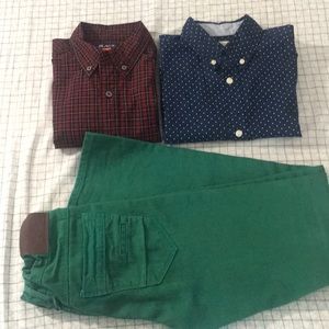 Boys Button down shirts and green jeans